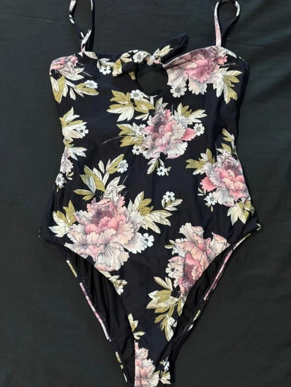 MSRP $89.95 Billabong Mellow Luv One Piece Floral Tropical Black Swimsuit Medium